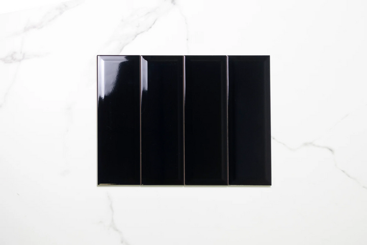 Subway Black Gloss Bevel 100x300 – Stylish Black Beveled Ceramic Subway Tiles