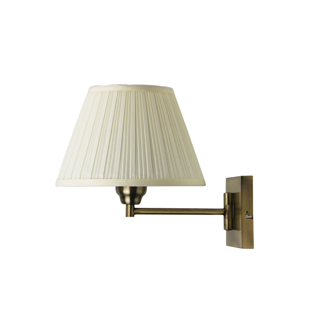 Swingley Antique Brass Swing Arm Wall Light with Fabric Shade