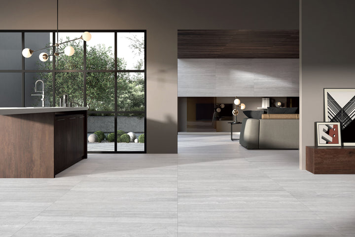 Travertino Silver Matt Porcelain Tile 600 x 600