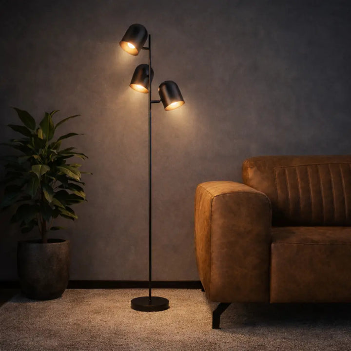 Turin Floor Lamp 3Lt in Black or Khaki