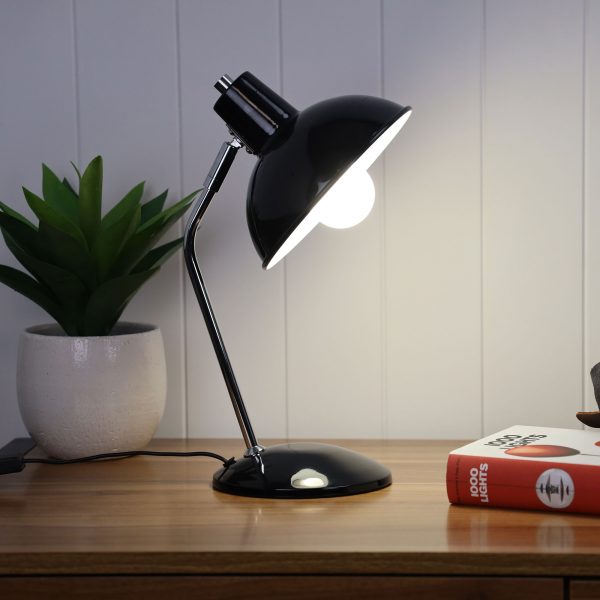 Thea Black, White, and Chrome Desk Lamp