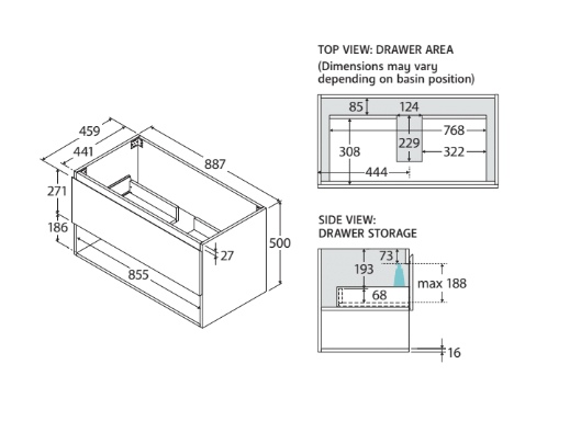 Kassi All Drawer 900 Wall Hung Vanity