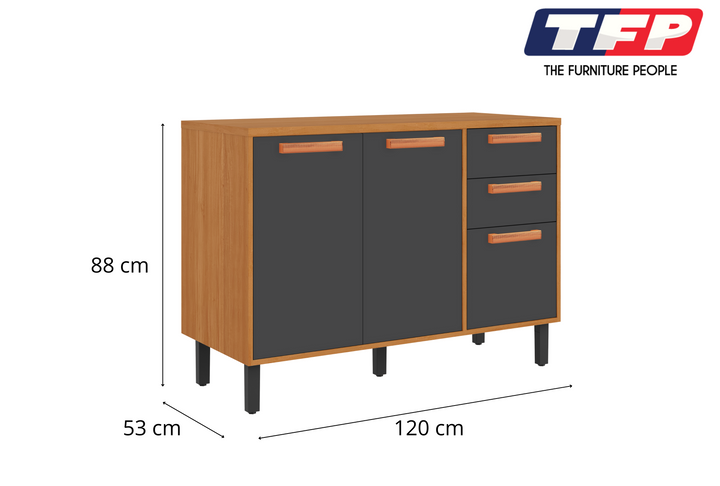 Base Kitchen Wooden Cabinet/Cupboard with 3 Doors + 2 Drawers in Cinnamon Finish - Graphite Flat Pack DIY