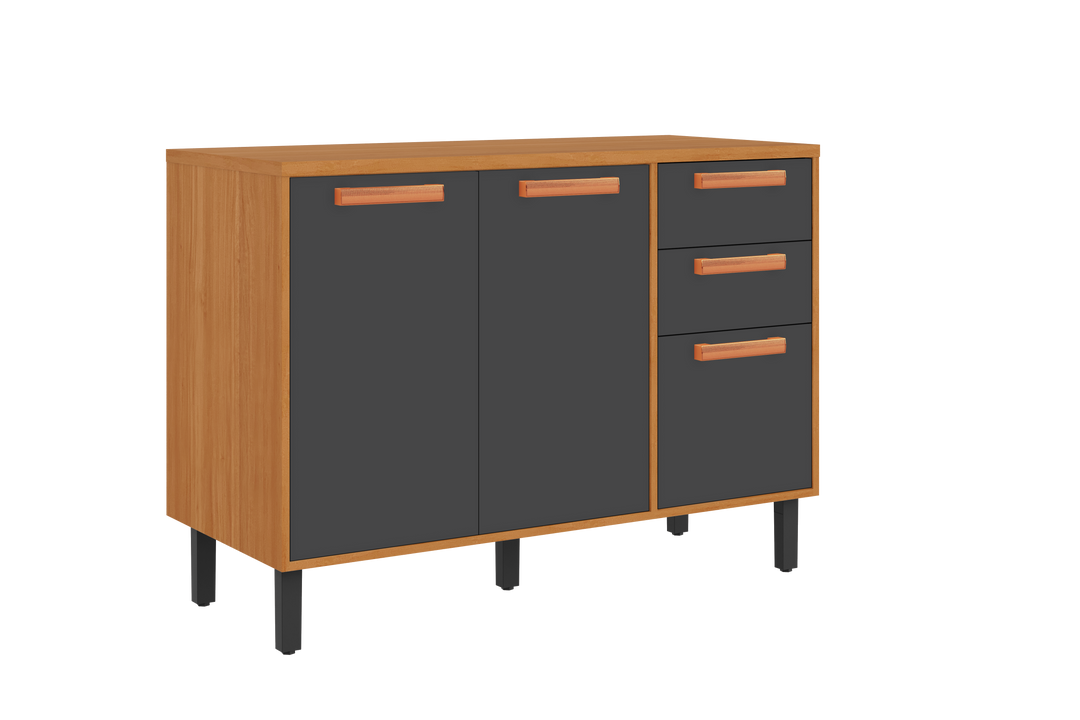 Base Kitchen Wooden Cabinet/Cupboard with 3 Doors + 2 Drawers in Cinnamon Finish - Graphite Flat Pack DIY