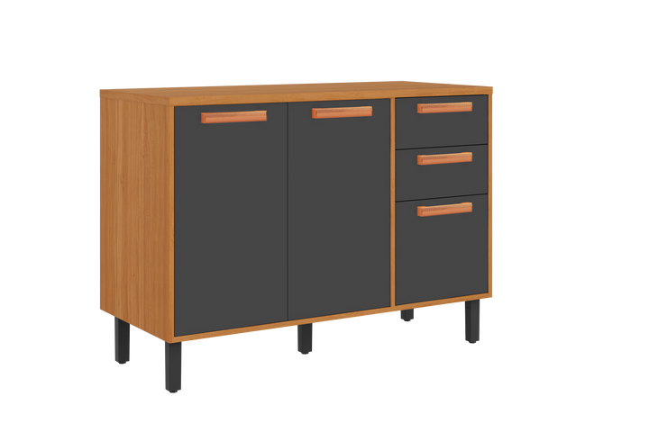 Base Kitchen Wooden Cabinet/Cupboard with 3 Doors + 2 Drawers in Cinnamon Finish - Graphite Flat Pack DIY