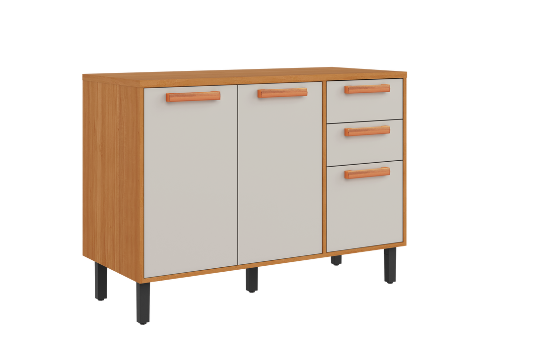 Base Kitchen Wooden Cabinet/Cupboard with 3 Doors + 2 Drawers in Cinnamon Finish - White Flat Pack DIY