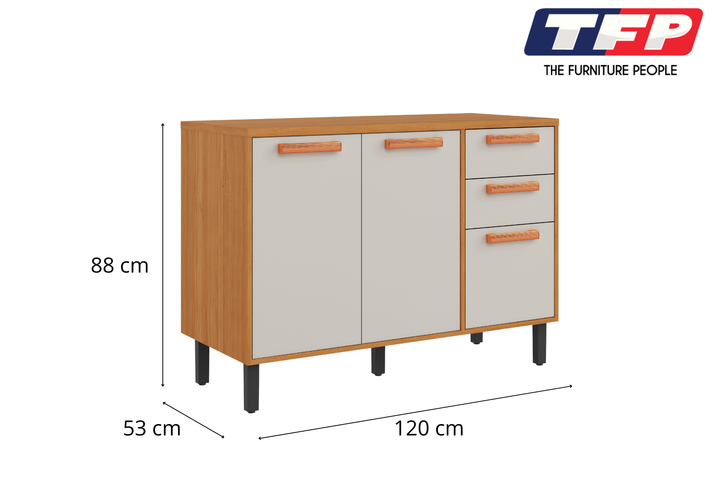 Base Kitchen Wooden Cabinet/Cupboard with 3 Doors + 2 Drawers in Cinnamon Finish - White Flat Pack DIY