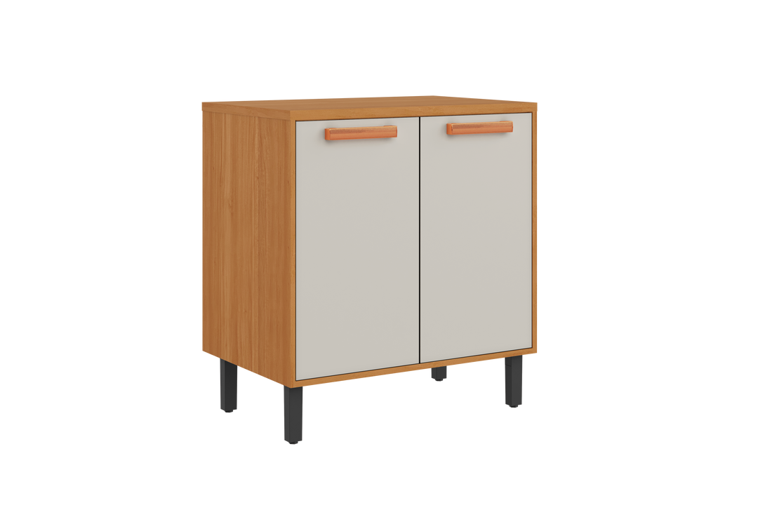 Base Kitchen Wooden Cabinet/Cupboard with 2 Doors in Cinnamon Finish - Napoles White Flat Pack