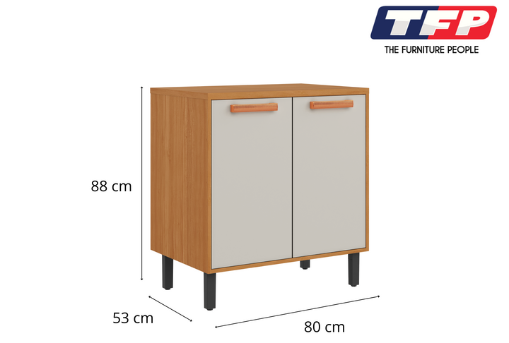 Base Kitchen Wooden Cabinet/Cupboard with 2 Doors in Cinnamon Finish - Napoles White Flat Pack