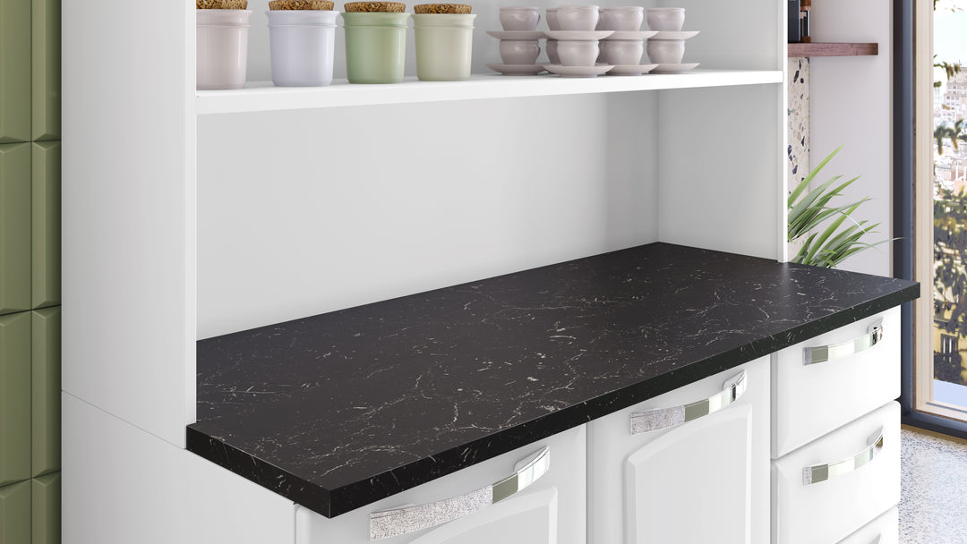 Free Standing Steel Kitchen Cabinet/Cupboard with Countertop Storage - Pratika White Flatpack