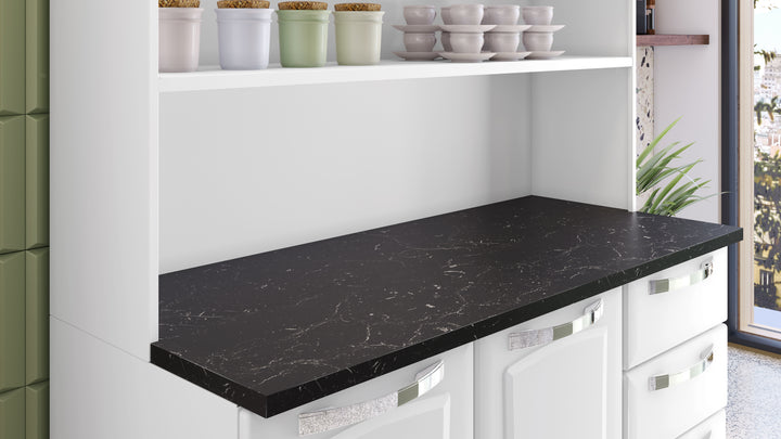 Free Standing Steel Kitchen Cabinet/Cupboard with Countertop Storage - Pratika White Flatpack
