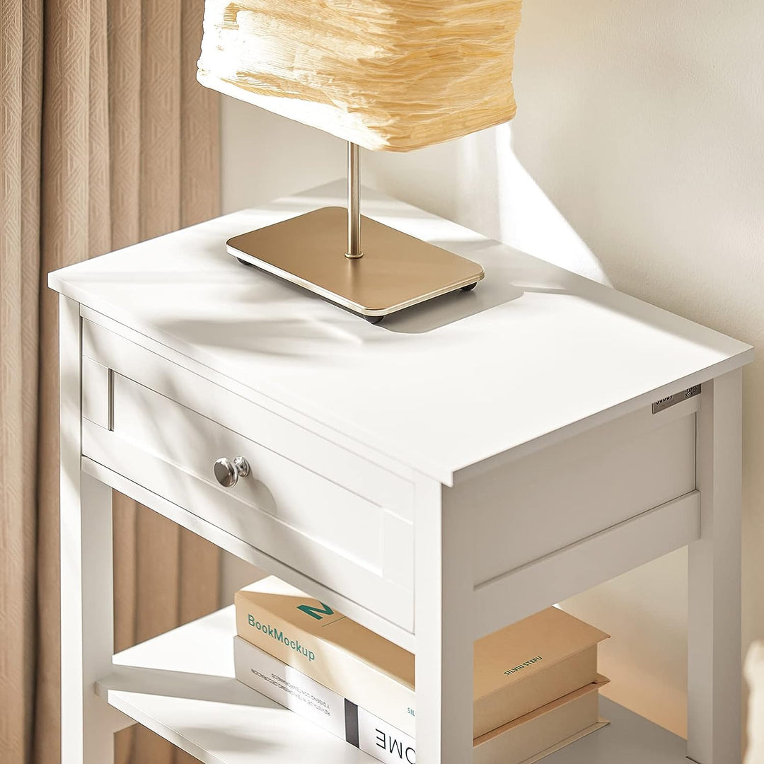 Modern Bedside Table with Drawer and Shelves - Sleek Design