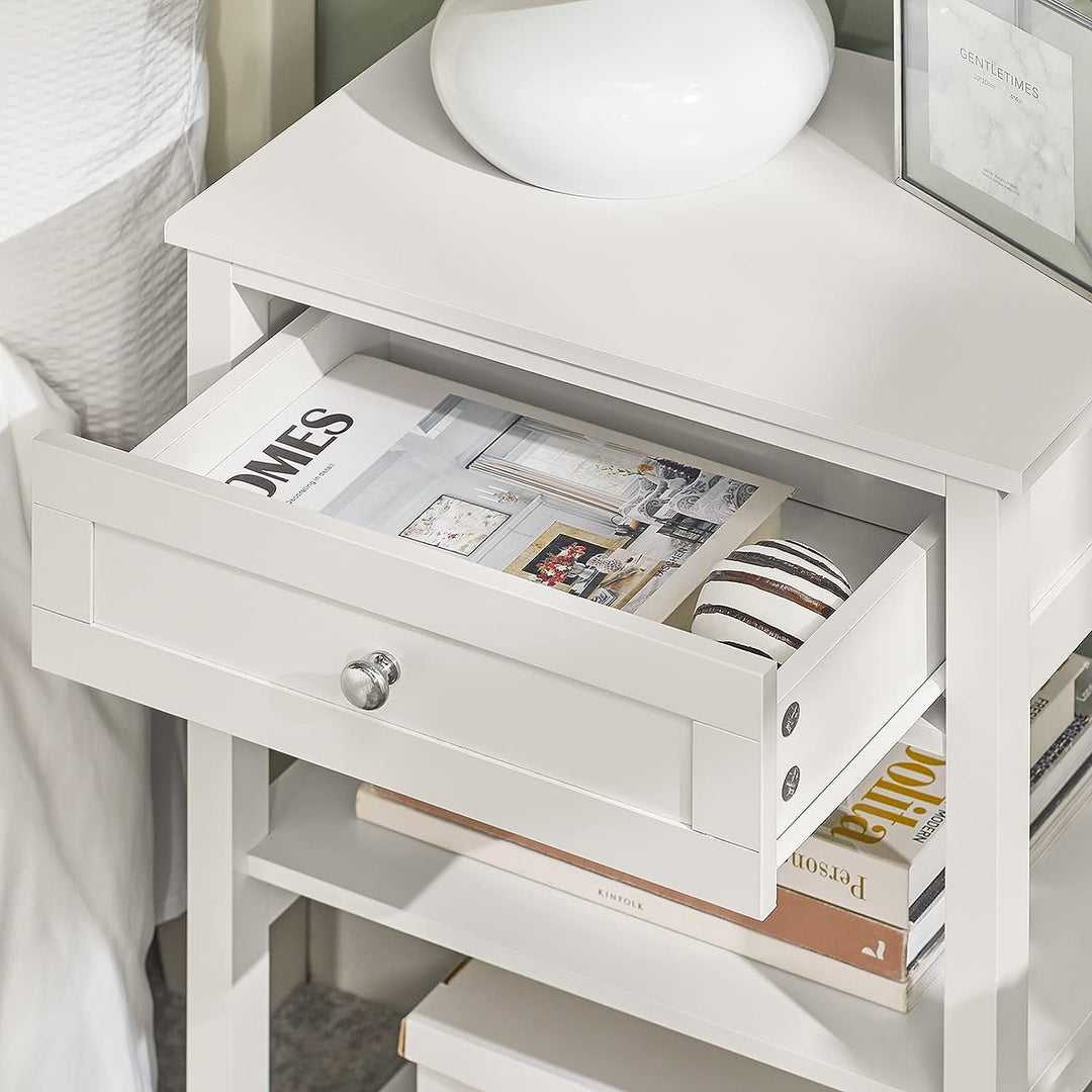 Modern Bedside Table with Drawer and Shelves - Sleek Design