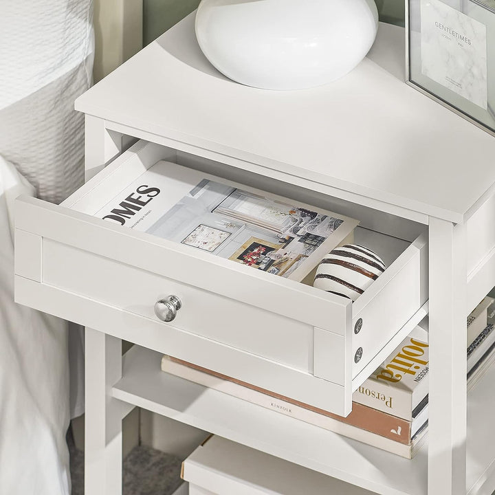 Modern Bedside Table with Drawer and Shelves - Sleek Design