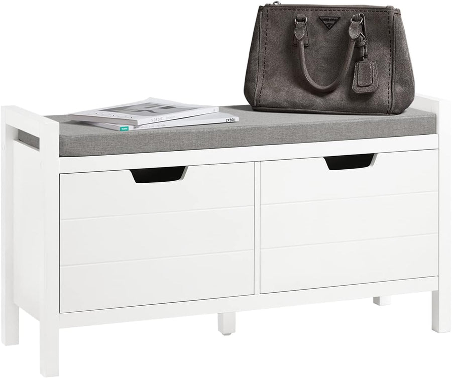 White Shoe Bench Cabinet with Double Doors and Padded Seat – Pilbara Bathroom Warehouse Perth and regional Western Australia