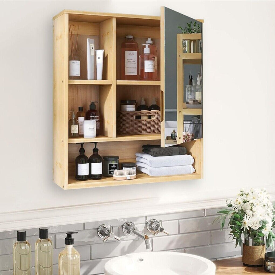 Bamboo Wall Medicine Cabinet Mirror 55.5cm 5 Shelf – Pilbara Bathroom Warehouse Perth and regional Western Australia