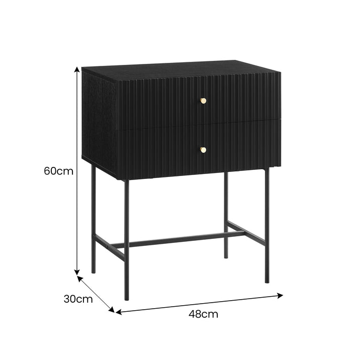 Contemporary Arden Slender Fluted 2-Tier Drawer Side Table with Golden Handles