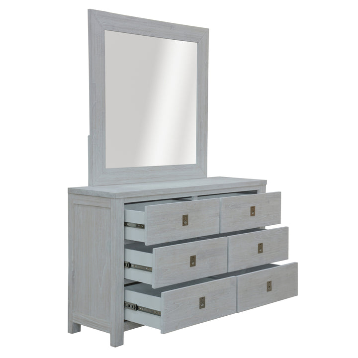 Dresser-Mirror-Bedside Set Coastal Style White Wash