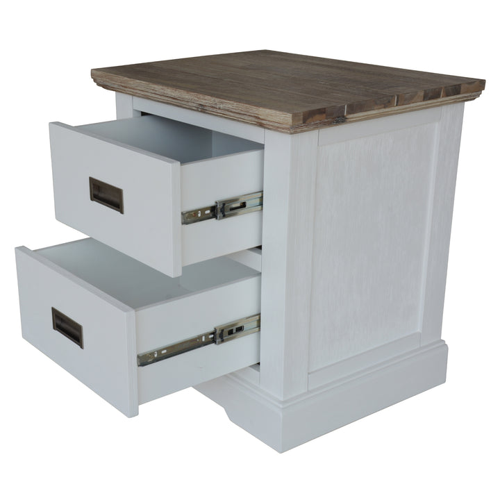 Hampton Style Multi-Colored Acacia Bedside Table with Drawers