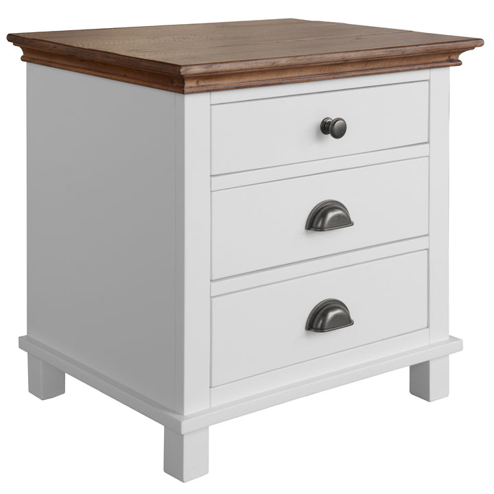 Hampton Style Bedside Table with 3 Drawers - Solid Pine Wood