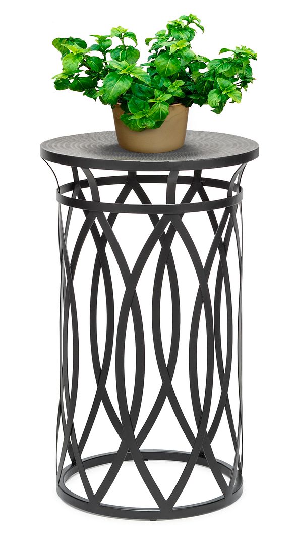 Black Round Iron Side Table with cross legs and gold finish top – Pilbara Bathroom Warehouse Perth and regional Western Australia