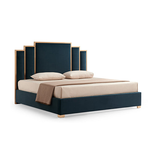 Austin Turquoise Fabric Padded Upholstery Slats Polished Bed Frame