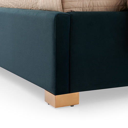 Austin Turquoise Fabric Padded Upholstery Slats Polished Bed Frame