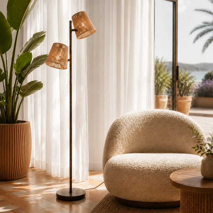 Valora Floor Lamp 2Lt in Bronze/Natural or Gun Metal/Black