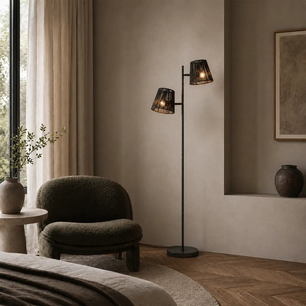 Valora Floor Lamp 2Lt in Bronze/Natural or Gun Metal/Black