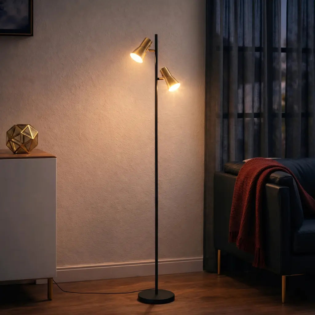 Verik Floor Lamp 2Lt in Beige, Black or Brass
