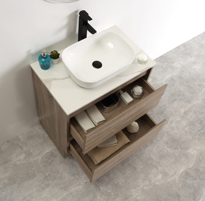 Caliber 900 Wenge Wall-Hung Vanity | Modern Floating Vanity with Stone Top and Basin