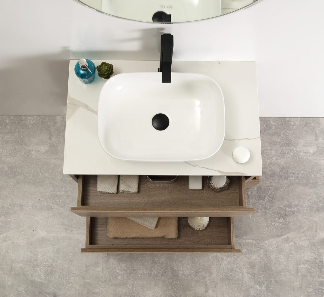 Caliber 900 Wenge Wall-Hung Vanity | Modern Floating Vanity with Stone Top and Basin