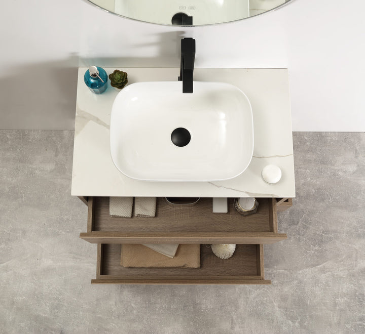 Caliber 900 Wenge Wall-Hung Vanity | Modern Floating Vanity with Stone Top and Basin