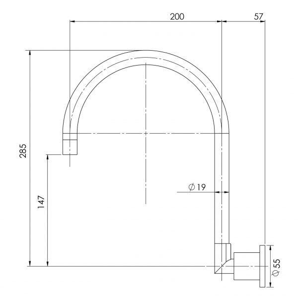 Vivid Pin Lever Wall Sink Outlet 200mm Gooseneck
