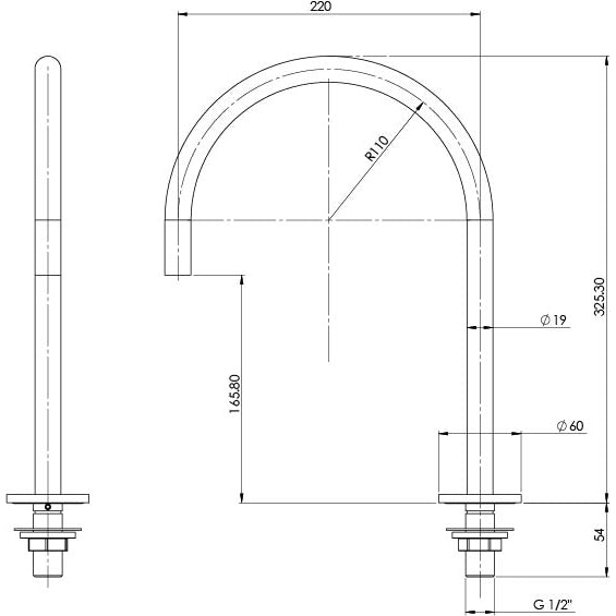 Vivid Slimline Hob Sink Outlet 220mm Gooseneck