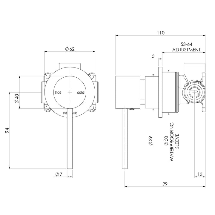 Vivid Slimline SwitchMix Shower / Wall Mixer 60mm Backplate Fit-Off Kit