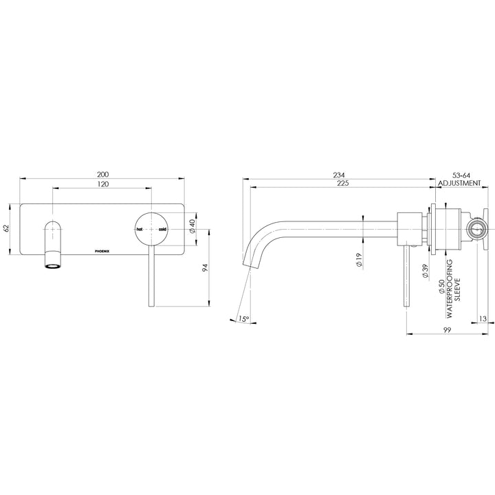 Vivid Slimline SwitchMix Wall Basin / Bath Mixer Set 230mm Fit-Off Kit