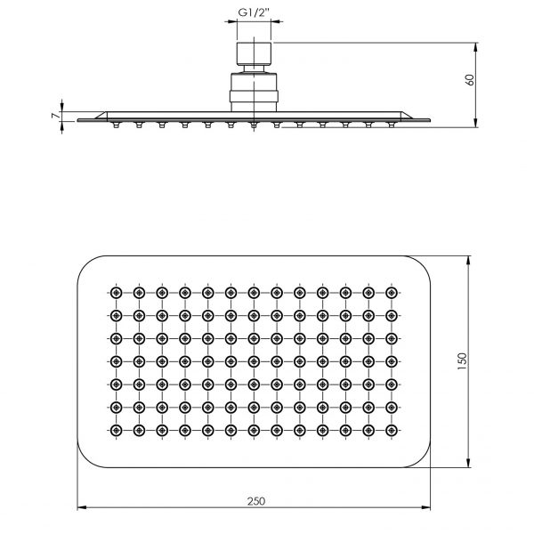 Vivid Slimline Shower Rose 250 x 150mm Rectangle