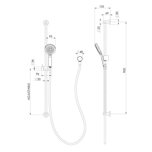 Vivid Slimline Extended Rail Shower