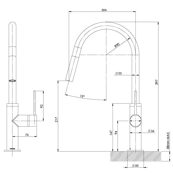 Vivid Slimline Pull Out Sink Mixer 200mm