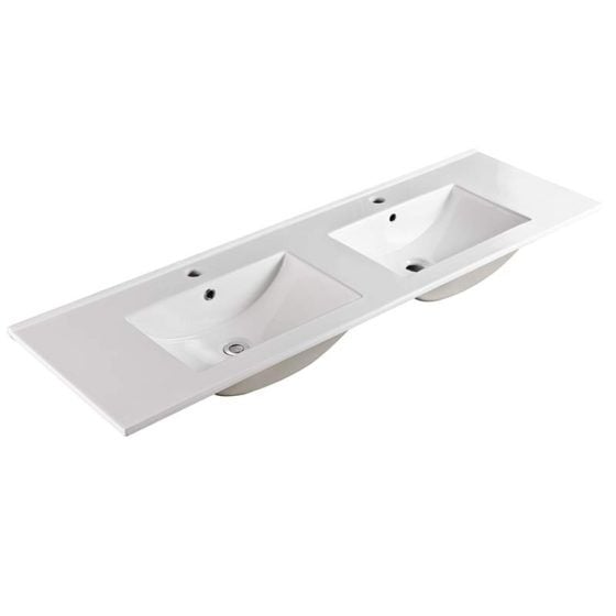 Vanity Top White Ceramic 150cm Double Bowl 1-Taphole