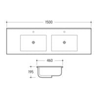 Vanity Top White Ceramic 150cm Double Bowl 1-Taphole