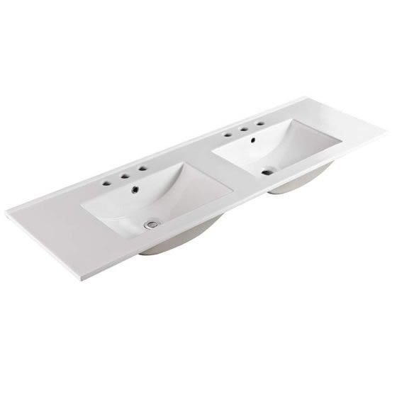 Vanity Top White Ceramic 150cm Double Bowl 3-Taphole