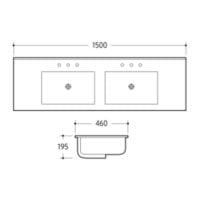 Vanity Top White Ceramic 150cm Double Bowl 3-Taphole