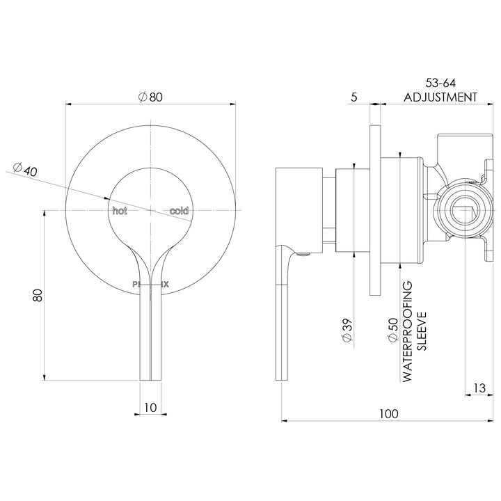 Vivid Slimline Oval SwitchMix Shower / Wall Mixer Fit-Off Kit