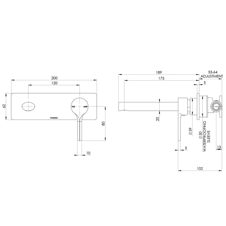 Vivid Slimline Oval SwitchMix Wall Basin / Bath Mixer Set 175mm