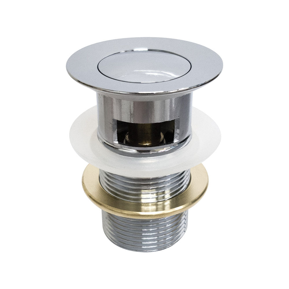 Flush Pop-Up Waste 32mm with Overflow Chrome – Sleek Chrome Push Waste – Pilbara Bathroom Warehouse Perth and regional Western Australia