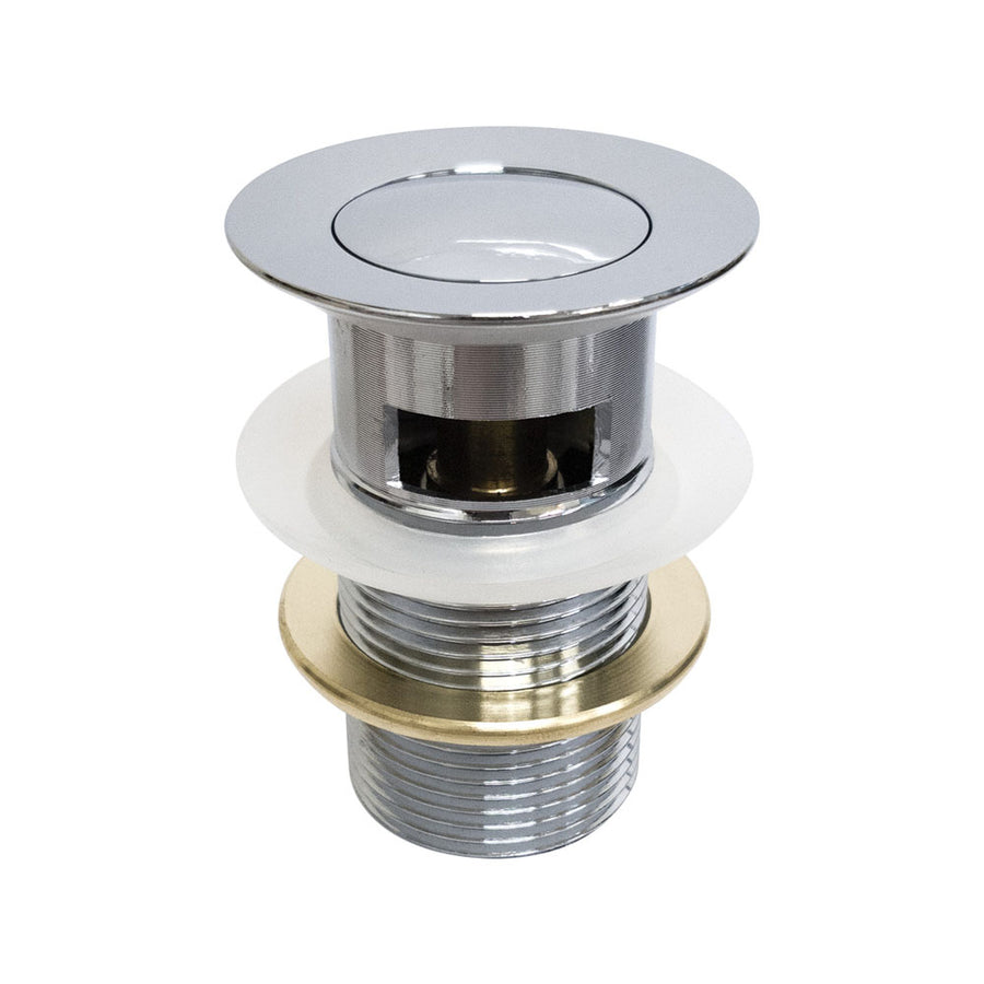 Flush Pop-Up Waste 32mm with Overflow Chrome – Sleek Chrome Push Waste – Pilbara Bathroom Warehouse Perth and regional Western Australia