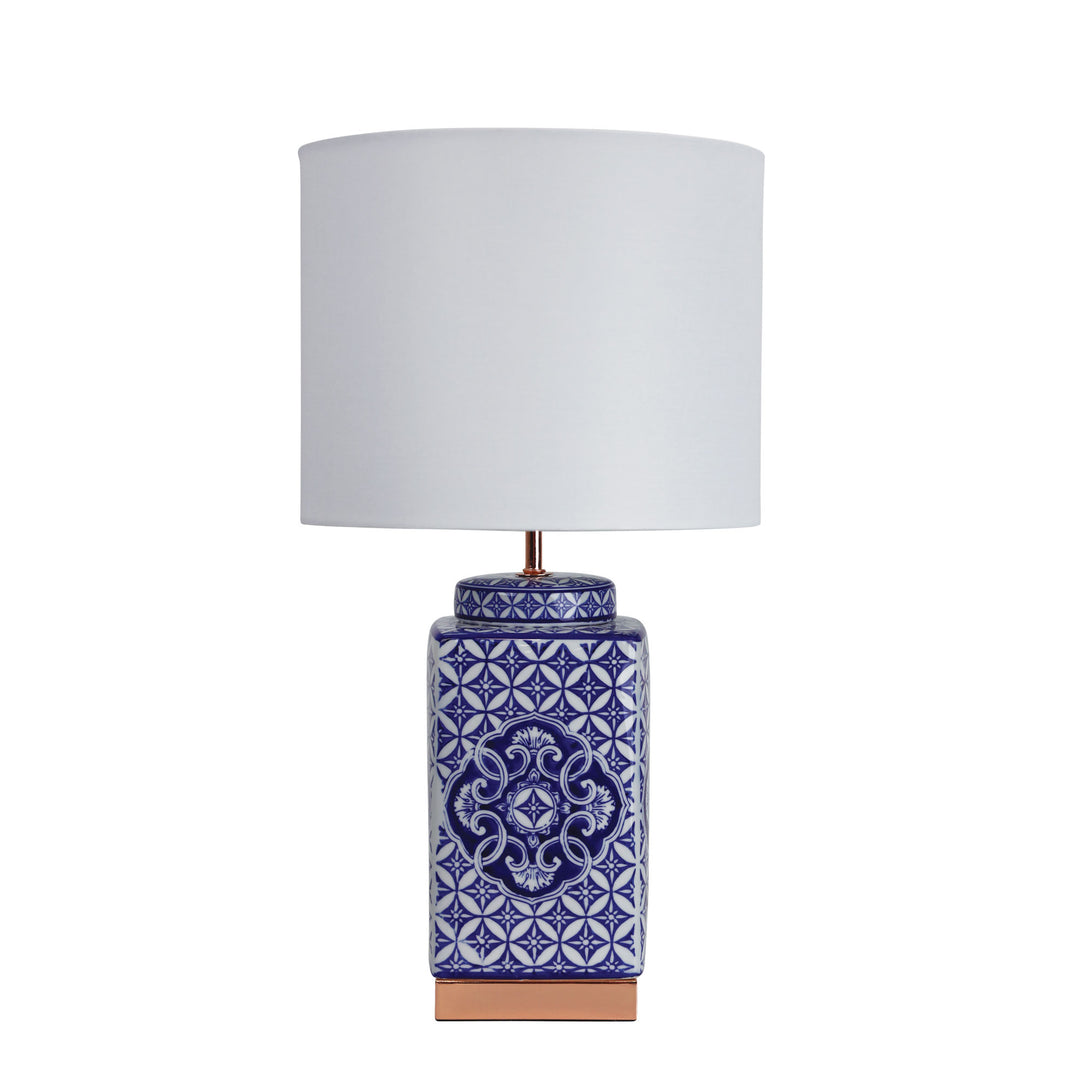 XIAN Table Lamp | Blue Ceramic Table Lamp with White Shade