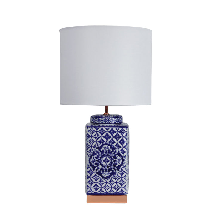 XIAN Table Lamp | Blue Ceramic Table Lamp with White Shade